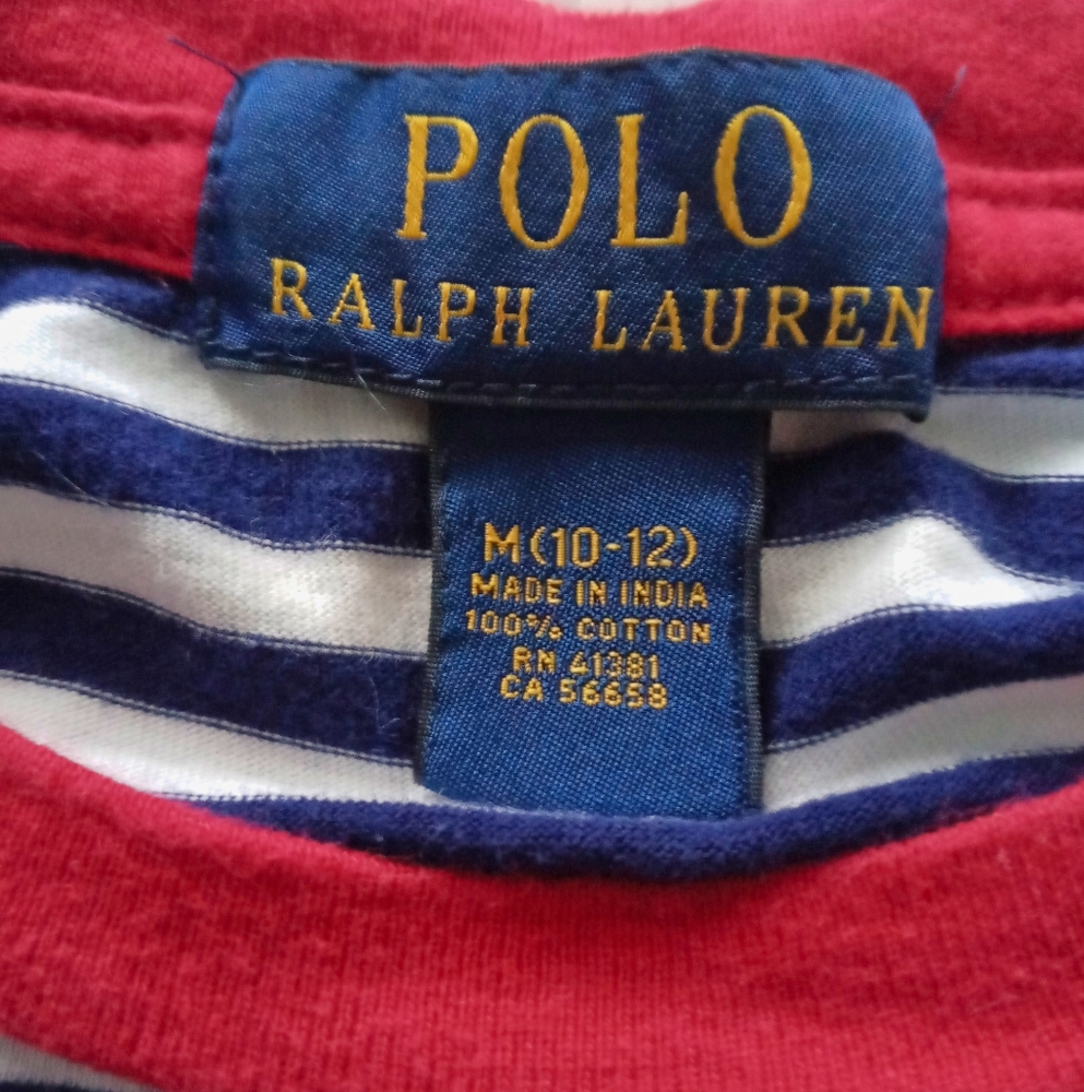 EUC Polo Ralph Lauren Boy's Red Collar Blue & White Stripped Shirt, Medium 10/12 - Picture 7 of 9
